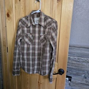 Hollister Co Western Styling Mens Long Sleeve Pearl Snap Button Up Brown Size S